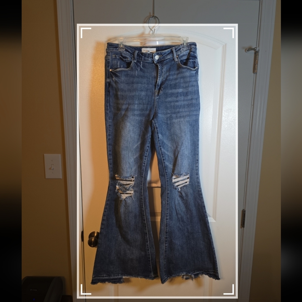 Risen high-rise flare distressed jeans size 13/31